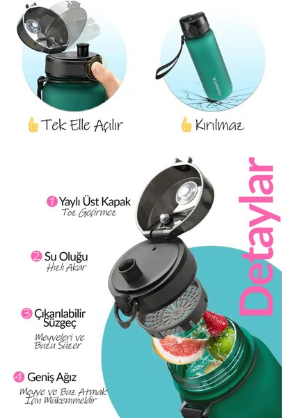 Suluk Su Matarası Bpa Free Kokusuz Suluk Sızdırmaz Akıtmaz Matara 650ML Kırmızı
