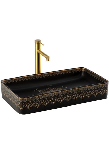 EY-7034S Tezgah Üstü Lavabo Siyah & Altın