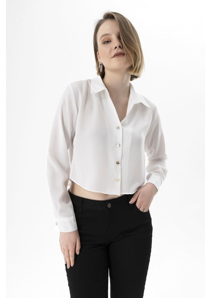 Kadın Düğmeli Kısa Salaş Gömlek