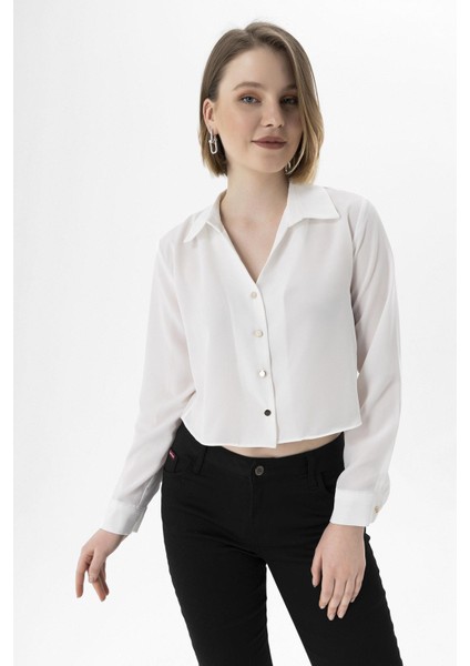 Kadın Düğmeli Kısa Salaş Gömlek fiyatları