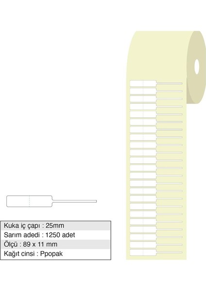 Kuyumcu Etiketi Opak 89X11MM Rulo 1250 Adet