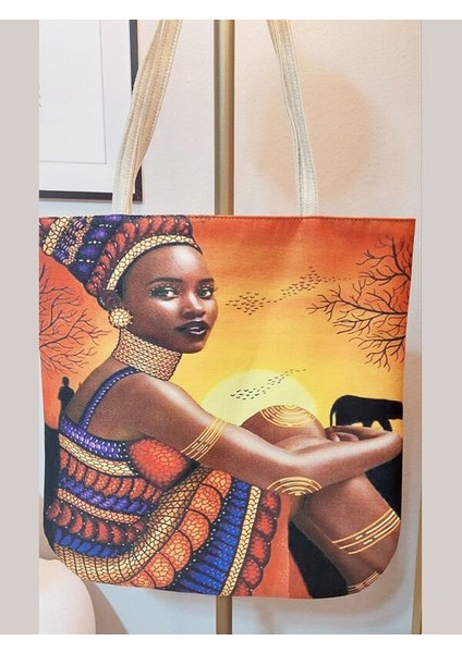 African Baskılı Kumaş Heybe Çanta