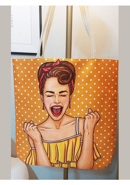 Popart Baskılı Kumaş Heybe Çanta