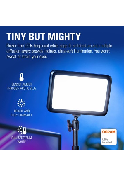 Key Light Mini Yayıncı Işığı Twitch LED Panel For Streaming, Video Conferencing, Gaming, 800 Lumens, Rechargeable Battery, Tiktok, Instagram, Youtube, Zoom