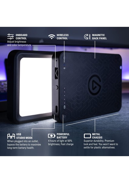 Key Light Mini Yayıncı Işığı Twitch LED Panel For Streaming, Video Conferencing, Gaming, 800 Lumens, Rechargeable Battery, Tiktok, Instagram, Youtube, Zoom