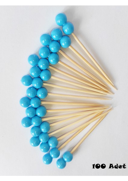 Beyhan Bayhan 100 Adet Çift Boncuklu Mavi Baby Shower Kürdanı 6 cm - Boncuk 8 mm - Mavi Pasta Kürdanı modelleri