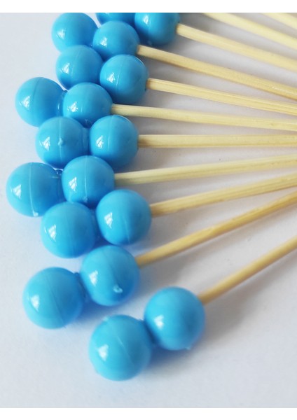 Beyhan Bayhan 100 Adet Çift Boncuklu Mavi Baby Shower Kürdanı 6 cm - Boncuk 8 mm - Mavi Pasta Kürdanı fırsatları