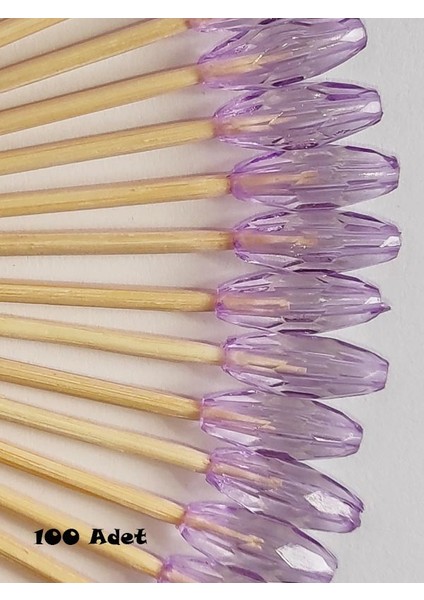 Beyhan Bayhan 100 Adet Dekoratif Lila Oval Boncuklu Pasta Kürdanı 6 cm - Boncuk 6X12 mm