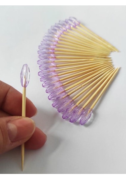 Beyhan Bayhan 100 Adet Dekoratif Lila Oval Boncuklu Pasta Kürdanı 6 cm - Boncuk 6X12 mm fiyatları