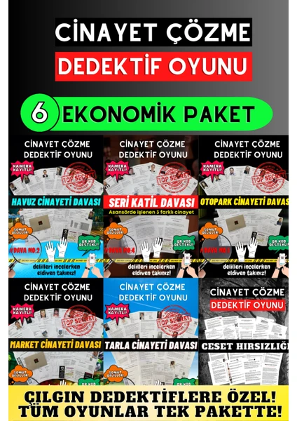 6'lı Paket Cinayet Çözme -Dedektif Oyunu- Otopark-Havuz-Market-Asansör-Tarla-Ceset Hırsızlığı Davası