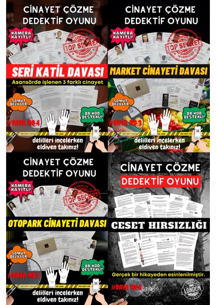 6'lı Paket Cinayet Çözme -Dedektif Oyunu- Otopark-Havuz-Market-Asansör-Tarla-Ceset Hırsızlığı Davası