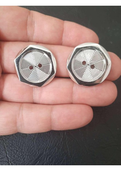 Metalize 2 cm Gri Düğme Özel Tasarım 1 Paket 10 Adet