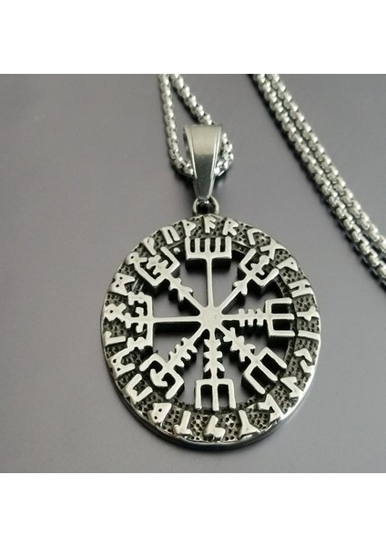 Paslanmaz Çelik Vegvisir Savaşçı Pusula Viking Kolye