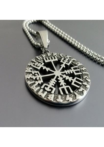 Paslanmaz Çelik Vegvisir Savaşçı Pusula Viking Kolye