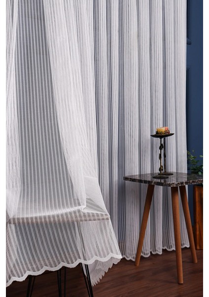 Taç Çizgili Örme Kullanıma Hazır 1/2,5 Normal Pile Tül Perde Tek Kanat - Ekru 100 x 240 cm