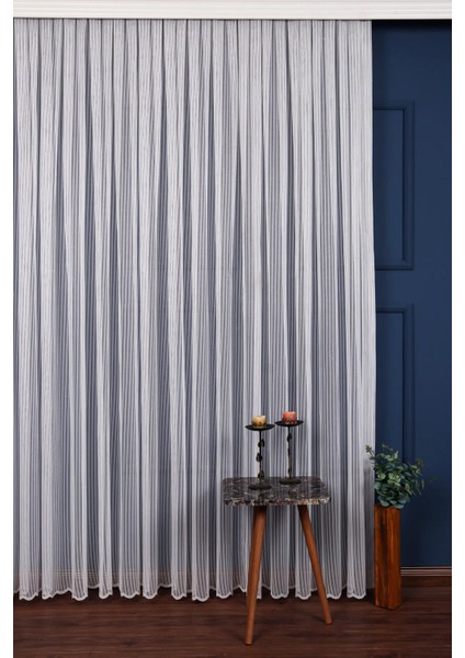Taç Çizgili Örme Kullanıma Hazır 1/2,5 Normal Pile Tül Perde Tek Kanat - Ekru 100 x 240 cm modelleri
