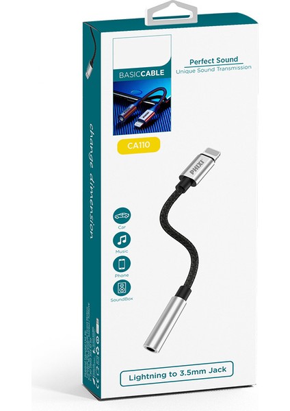 Basic CA110 Metal Başlıklı Örgü Kablo Lightning To 3.5mm Jack Çevirici