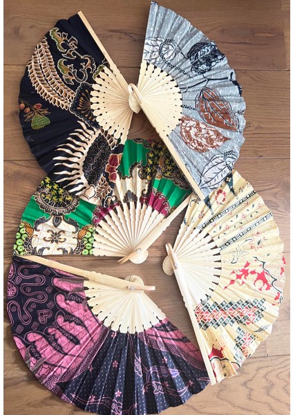 Endonezya Batik Kumaş El Yapımı Ahşap Yelpaze -Büyük Boy 27 cm modelleri