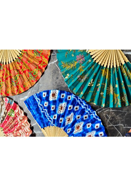 Endonezya Batik Kumaş El Yapımı Ahşap Yelpaze -Büyük Boy 27 cm indirimleri