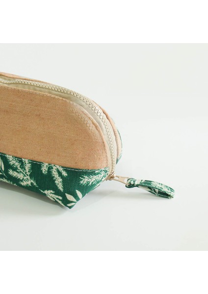 Wolo- Mini Çanta (Kalemlik /cüzdan/makyaj Çantası) Oval- Yesil - Yaprak Desenli %100 Pamuk fiyatları