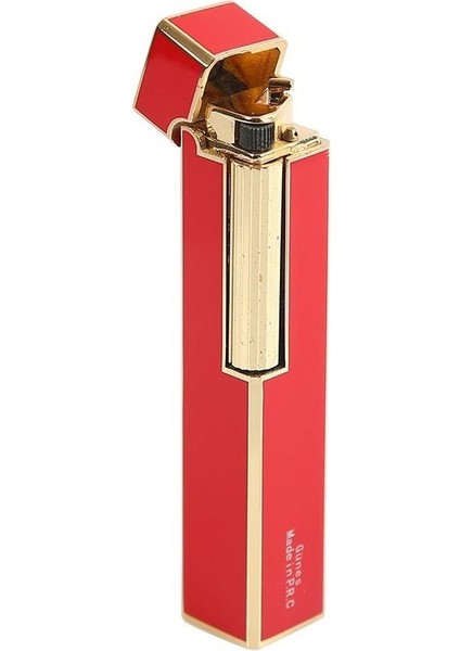 Slim Kare Metal Çakmak - Kırmızı - Taşlı Gazlı