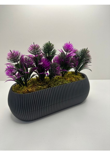 Uzun Gri Saksıda Yapay Çiçek Iğneli Çam Demeti Dekoratif Mutfak Banyo Masa Çiçeği 21X9X7 cm modelleri
