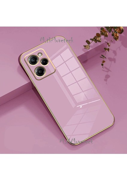 MTK Moveteck Xiaomi Poco X5 Pro 5g Uyumlu Kılıf Kamera Lens Korumalı Parlak Gold Altın Kenarlı Yumuşak Silikon Kapak