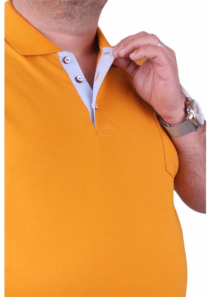 Mocgrande Büyük Beden Likralı Klasik Cepli Polo Tişört 11501 Hardal fiyatları