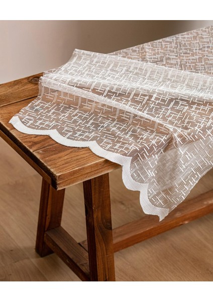 Taç Geometrik Kullanıma Hazır Ekstraforlu Pilesiz Tül Perde Tek Kanat - Ekru 110 x 260 cm