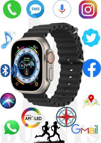 Apple iPhone Uyumlu Akıllı Saat Konuşma Özellikli Watch 8 Ultra 49MM Amoled Ekran