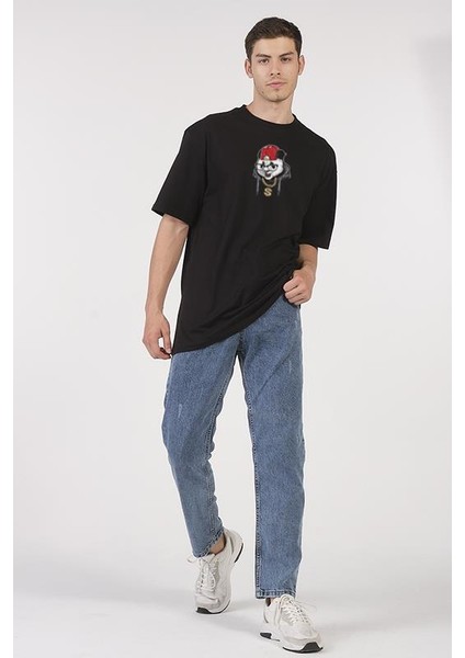 Oversize T-Shirt Dolar Kolyeli Panda Siyah