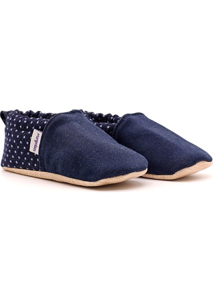 Denim Puantiye Pamuklu Kaydırmaz Ilk Adım Bebek Patik