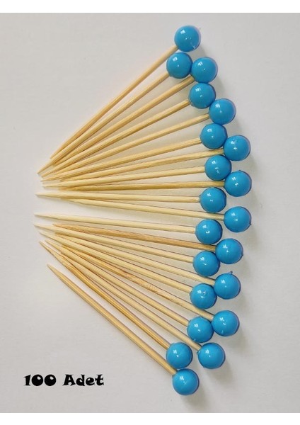 100 Adet Boncuklu Baby Shower Kürdanı 6 cm - Boncuk 8 mm - Mavi Pasta Kürdanı fiyatları