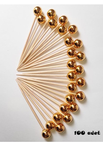 100 Adet Dekoratif Yuvarlak Inci Kürdan 6 cm Gold - Inci 8 mm fiyatları