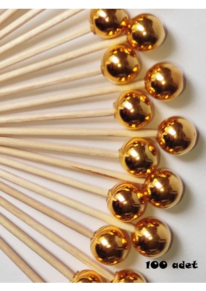 100 Adet Dekoratif Yuvarlak Inci Kürdan 6 cm Gold - Inci 8 mm modelleri