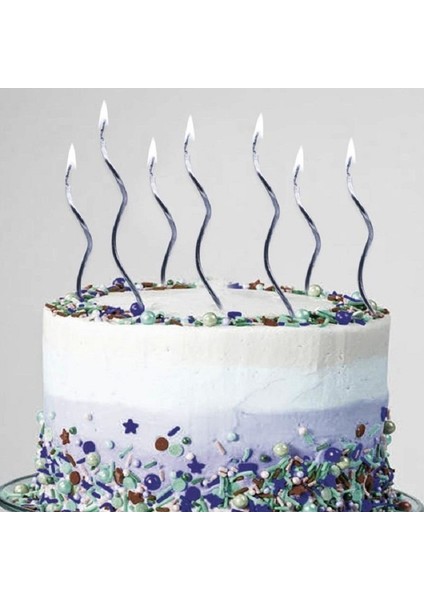 Vıp Kalite Parlak Metalik Gümüş Spiral Pasta Mumu 6 Adet Gümüş Doğum Günü Mumu Silver Bırthday Candle