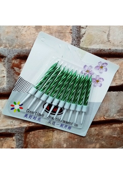 Vıp Kalite Burgulu Yeşil Pasta Mumu Yeşil Doğum Günü Mumu 10 Adet Yeşil Mum Decor Green Bırthday Candle