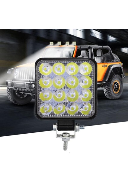 16 LED Kare Çalışma Lambası 110X110MM Off Road Traktör Tekne