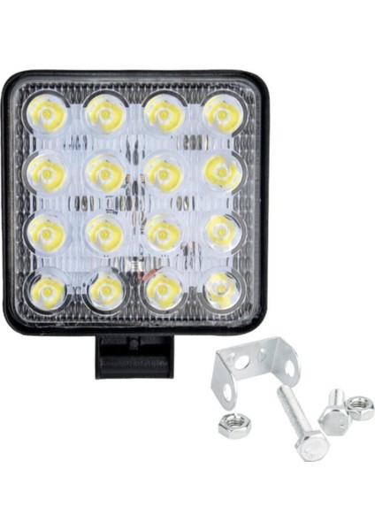 16 LED Kare Çalışma Lambası 110X110MM Off Road Traktör Tekne