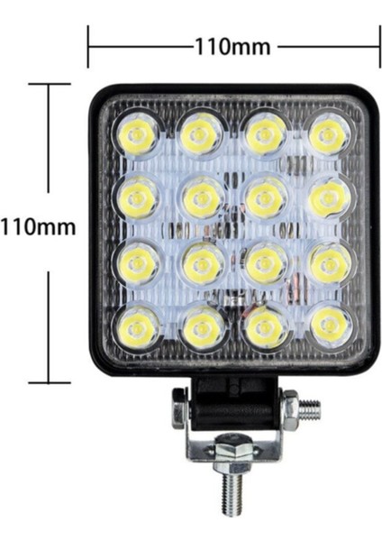 16 LED Kare Çalışma Lambası 110X110MM Off Road Traktör Tekne