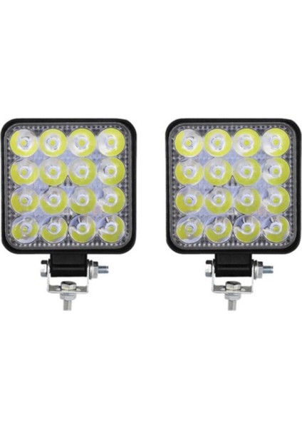 16 LED Kare Çalışma Lambası 110X110MM Off Road Traktör Tekne