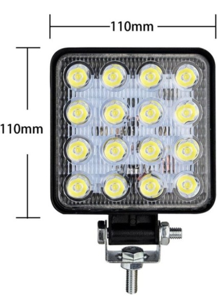 4 Adet 16 LED Kare Çalışma Lambası 110X110MM Off Road Traktör Tekne 16LED-110