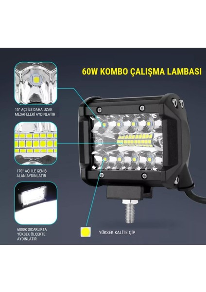 60W Kombo Aydınlatma 20 LED Çalışma Lambası Off Road Motorsiklet