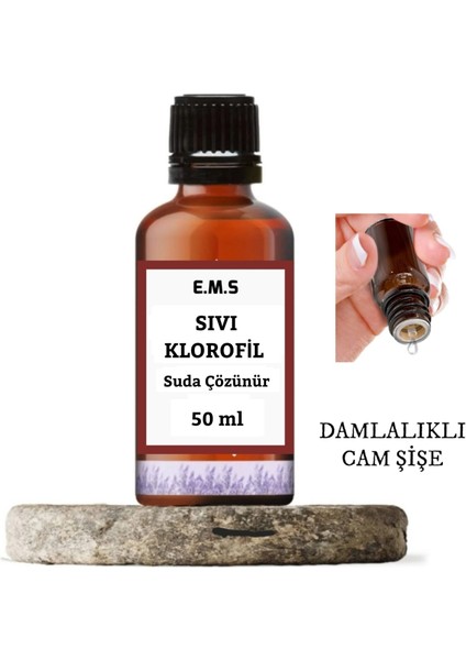 EMS Sıvı Klorofil 50 ml Suda Çözünür Yeşil Gıda Renklendirici Damlalıklı Cam Şişede