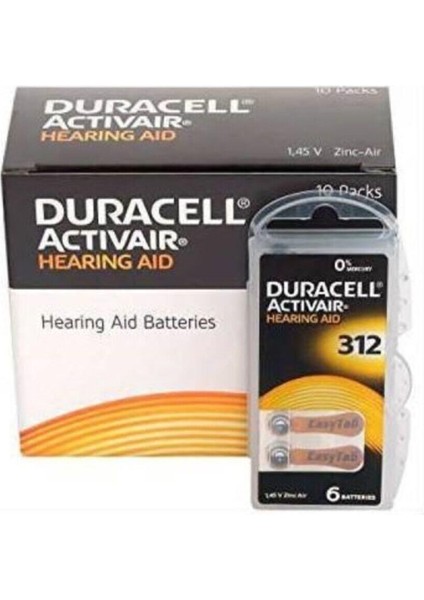Duracel Activair 312 Numara Kulaklık Pili 60'lı & 10 Paket -Toplam 60 Adet Pil fiyatları