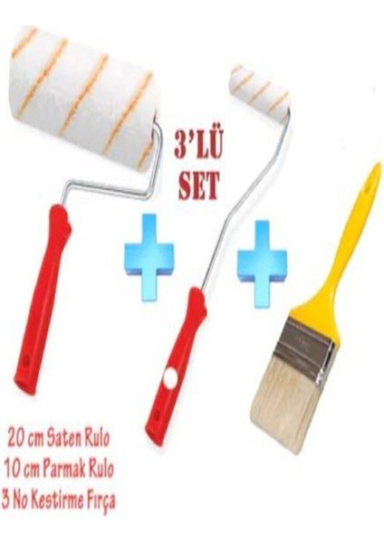 Boy Seti Set Saten Rulo + Parmak Rulo + Kestirme Fırça Set 3'lü