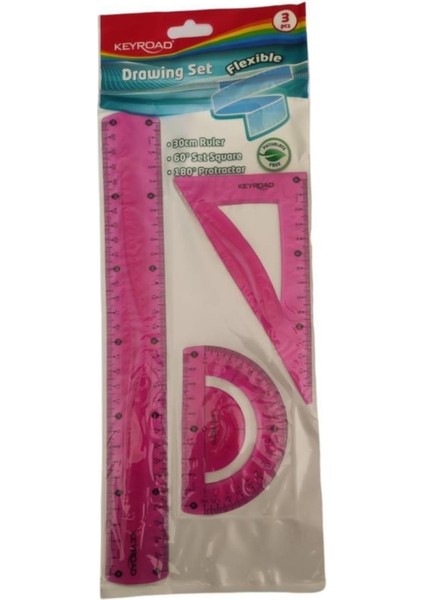Cetvel Takımı Kırılmaz Esnek Silikonlu Kırılmaz 3'lü Pembe 1 Paket Cetvel Seti Dawing
