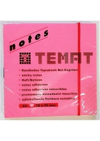 Yapışkanlı Not Kağıdı 75X75 mm (12 Li Paket) Fosforlu Pembe