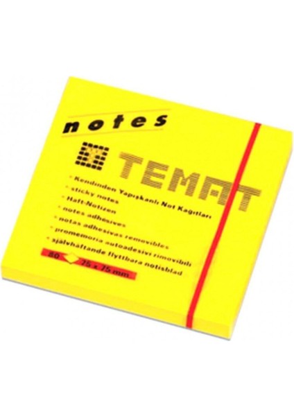 Yapışkanlı Not Kağıdı 75X75 mm Fosforlu Sarı (12 Li Paket)