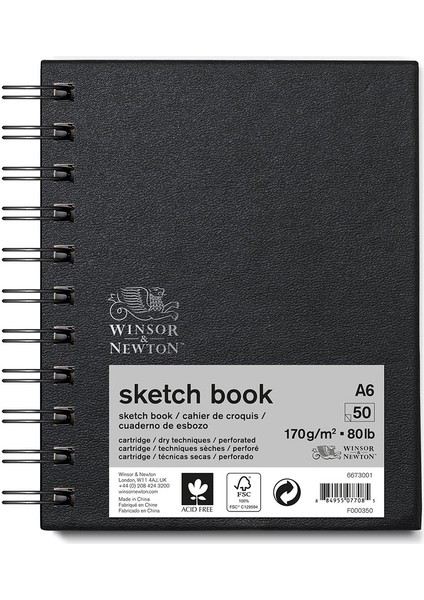 Eskiz Çizim Bloknotu Spiralli Siyah Hafif Dokulu 170GR 50 Sayfa A6 10,5X14,8CM